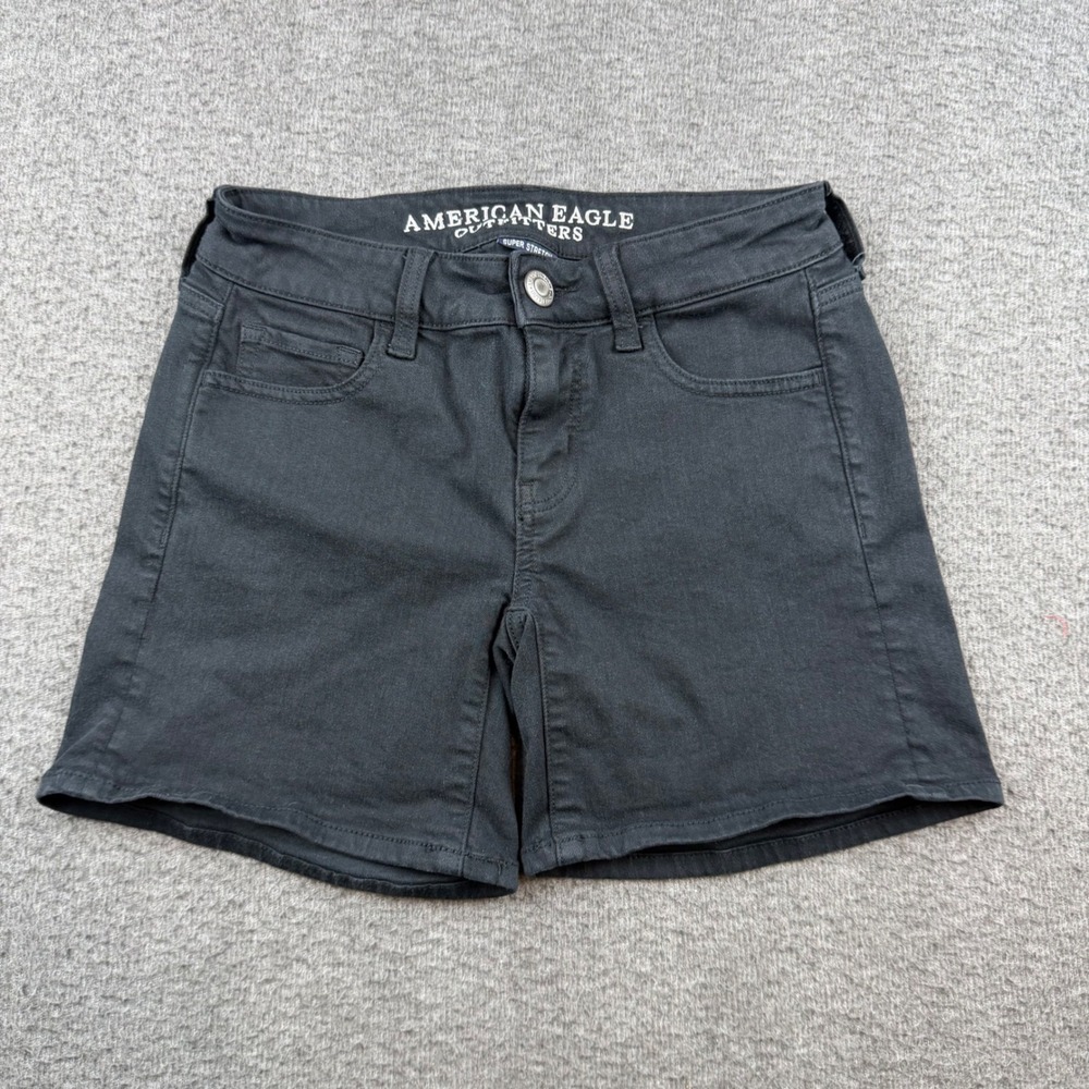 American Eagle Midi Shorts‎ Women's 0 Black Super Stretch Denim 5-Pocket 03873